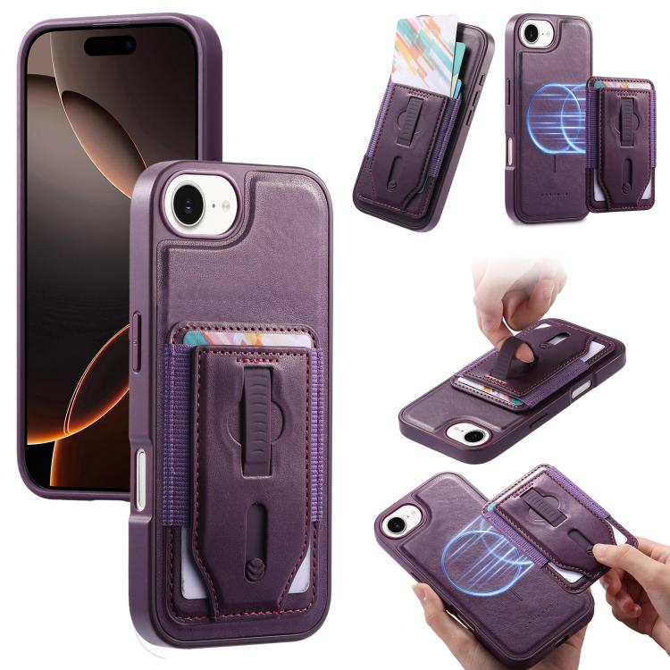 Custodia per telefono CaseNeo Retro con cinturino da polso elastico, porta carte e retro magnetico., For iPhone 17e / 16e, For iPhone 17 Pro Max, For iPhone 17 Pro, For iPhone 17, For iPhone Air, For iPhone 16 Pro Max