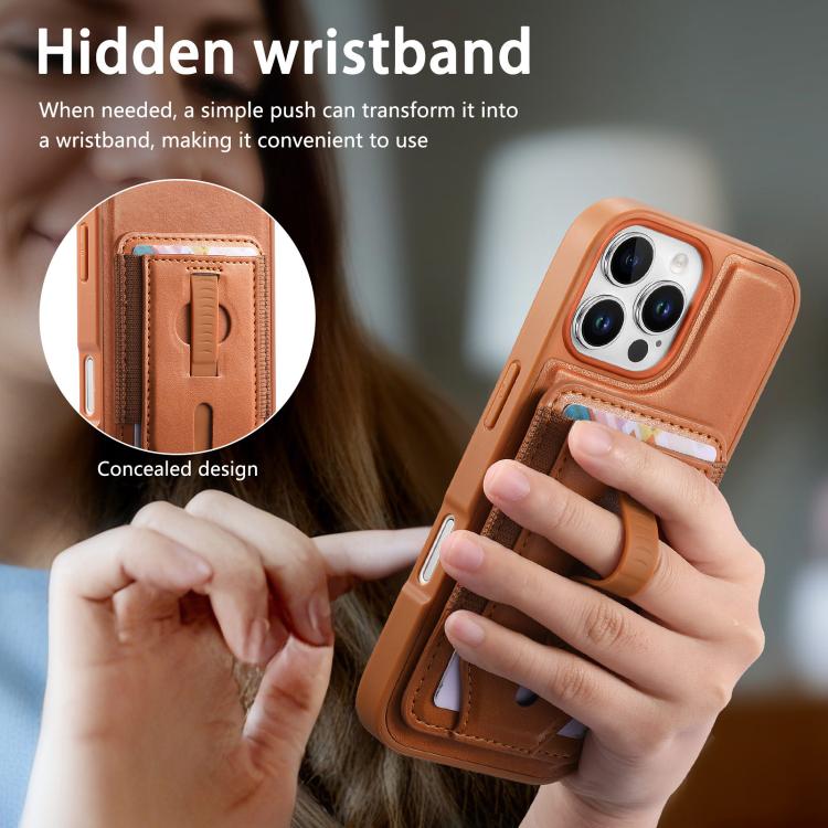 Custodia per telefono CaseNeo Retro con cinturino da polso elastico, porta carte e retro magnetico., For iPhone 16 Pro, For iPhone 16 Plus, For iPhone 16, For iPhone 15 Pro Max, For iPhone 15 Pro, For iPhone 15 Plus