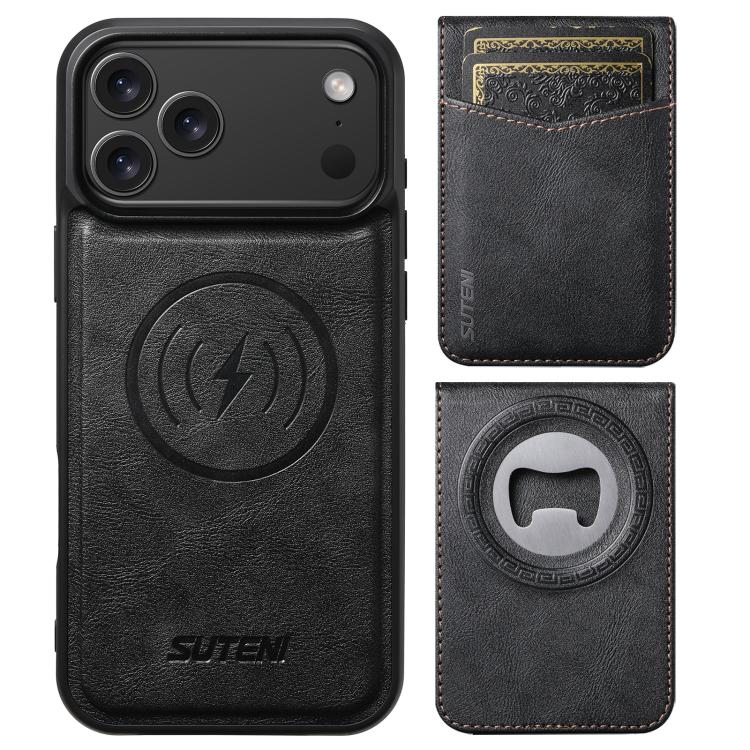 Custodia per telefono Suteni G5S5 2 in 1 con apribottiglie magnetico rimovibile, porta carte e retro in pelle bovina., For iPhone 17 Pro Max, For iPhone 17 Pro, For iPhone 17, For iPhone Air, For iPhone 16 Pro Max, For iPhone 16 Pro, For iPhone 16 Plus...