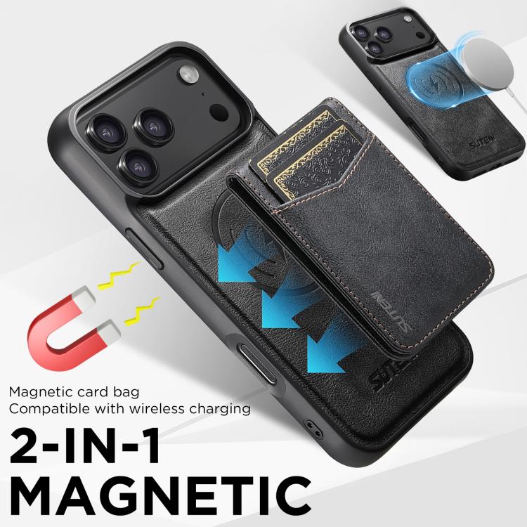 Custodia per telefono Suteni G5S5 2 in 1 con apribottiglie magnetico rimovibile, porta carte e retro in pelle bovina., For iPhone 13 Pro Max, For iPhone 13 Pro, For iPhone 13, For iPhone 12 Pro Max, For iPhone 12 / 12 Pro