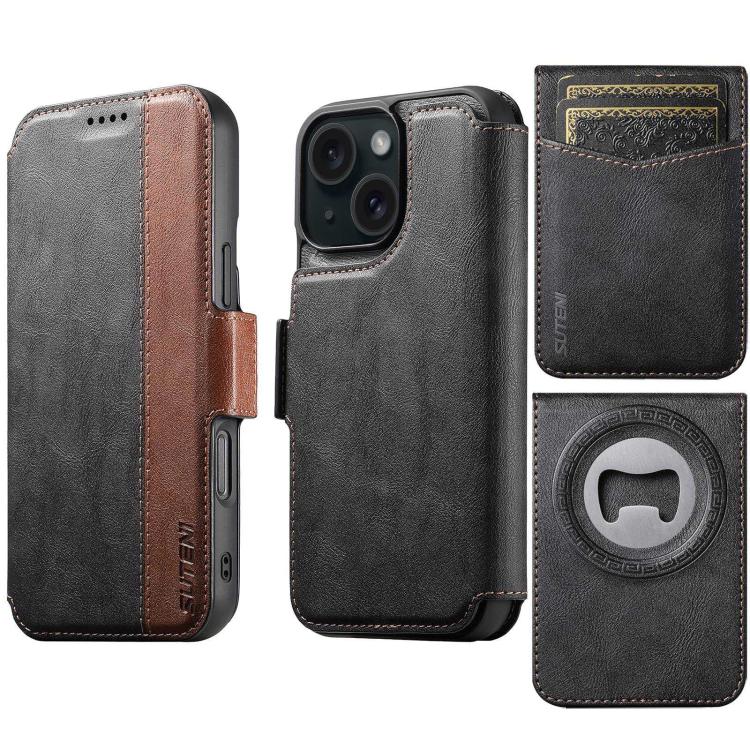 Custodia per telefono Suteni Q07S5 3 in 1 con apribottiglie staccabile, porta carte magnetico e inserti in ecopelle., For iPhone 15 Pro Max, For iPhone 15 Pro, For iPhone 15 Plus, For iPhone 15, For iPhone 14 Plus, For iPhone 14, For iPhone 14 Pro     ...