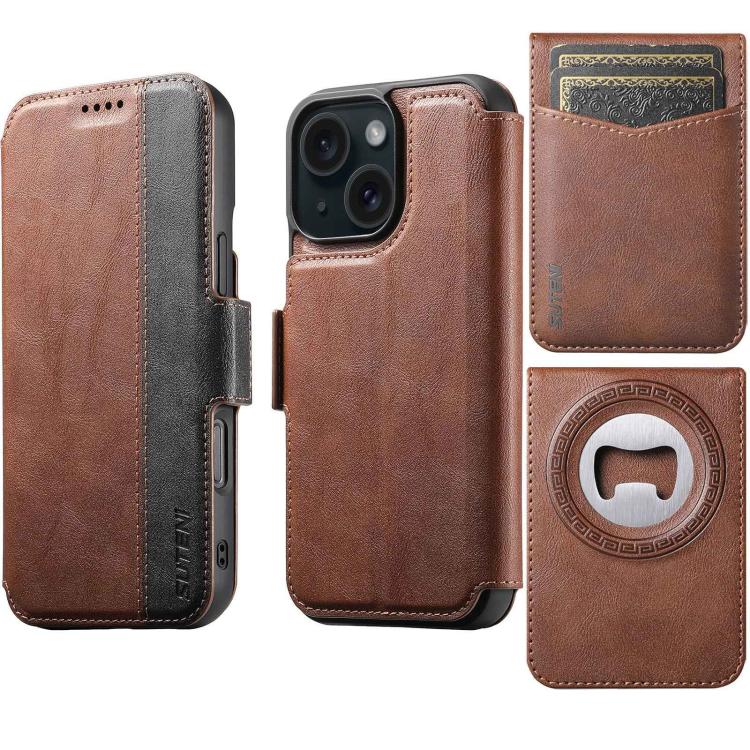 Custodia per telefono Suteni Q07S5 3 in 1 con apribottiglie staccabile, porta carte magnetico e inserti in ecopelle., For iPhone 15 Pro Max, For iPhone 15 Pro, For iPhone 15 Plus, For iPhone 15, For iPhone 14 Plus, For iPhone 14, For iPhone 14 Pro     ...