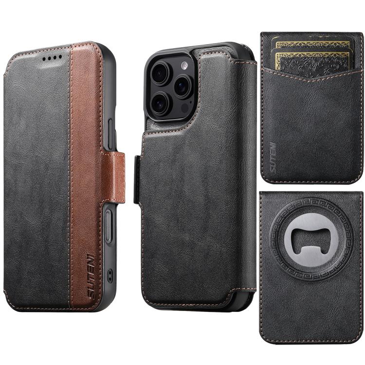 Custodia per telefono Suteni Q07S5 3 in 1 con apribottiglie staccabile, porta carte magnetico e inserti in ecopelle., For iPhone 13 Pro Max, For iPhone 13 Pro, For iPhone 13, For iPhone 12, For iPhone 12 Pro Max, For iPhone 12 Pro