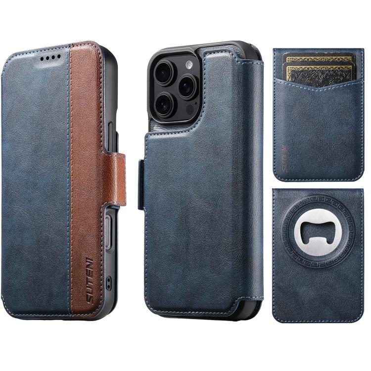 Custodia per telefono Suteni Q07S5 3 in 1 con apribottiglie staccabile, porta carte magnetico e inserti in ecopelle., For iPhone 13 Pro Max, For iPhone 13 Pro, For iPhone 13, For iPhone 12, For iPhone 12 Pro Max, For iPhone 12 Pro