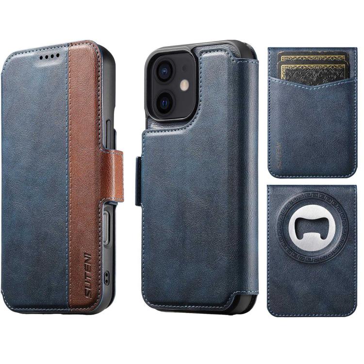 Custodia per telefono Suteni Q07S5 3 in 1 con apribottiglie staccabile, porta carte magnetico e inserti in ecopelle., For iPhone 13 Pro Max, For iPhone 13 Pro, For iPhone 13, For iPhone 12, For iPhone 12 Pro Max, For iPhone 12 Pro
