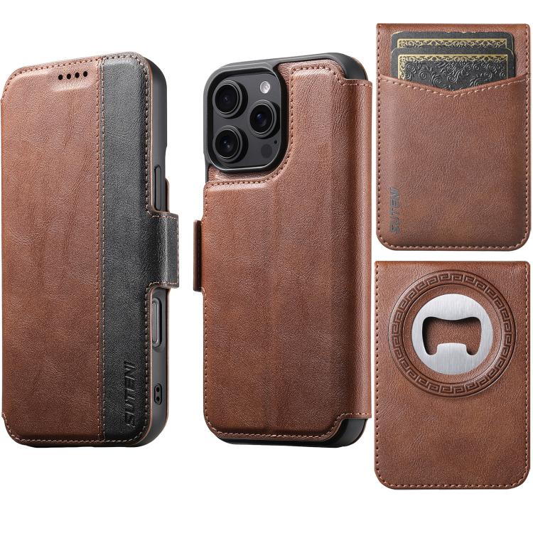 Custodia per telefono Suteni Q07S5 3 in 1 con apribottiglie staccabile, porta carte magnetico e inserti in ecopelle., For iPhone 13 Pro Max, For iPhone 13 Pro, For iPhone 13, For iPhone 12, For iPhone 12 Pro Max, For iPhone 12 Pro