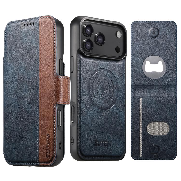 Custodia per telefono Suteni Q07S5 3 in 1 con apribottiglie staccabile, porta carte magnetico e inserti in ecopelle., For iPhone 17 Pro Max, For iPhone 17 Pro, For iPhone 17, For iPhone Air, For iPhone 16 Pro Max, For iPhone 16 Pro, For iPhone 16 Plus ...