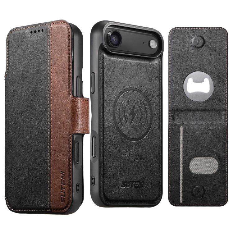 Custodia per telefono Suteni Q07S5 3 in 1 con apribottiglie staccabile, porta carte magnetico e inserti in ecopelle., For iPhone 17 Pro Max, For iPhone 17 Pro, For iPhone 17, For iPhone Air, For iPhone 16 Pro Max, For iPhone 16 Pro, For iPhone 16 Plus ...