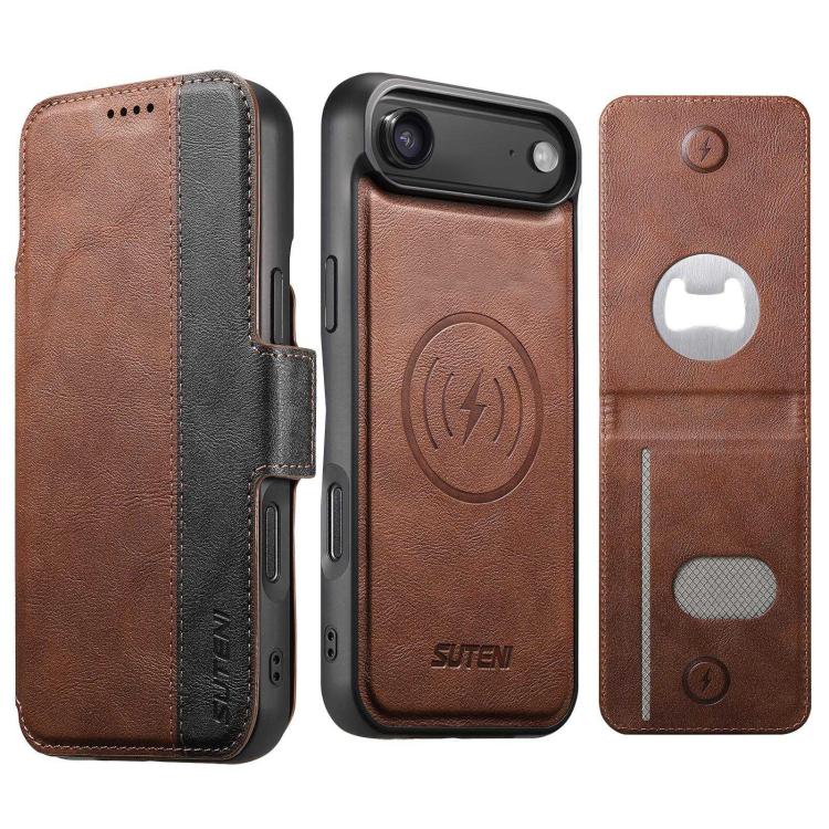 Custodia per telefono Suteni Q07S5 3 in 1 con apribottiglie staccabile, porta carte magnetico e inserti in ecopelle., For iPhone 17 Pro Max, For iPhone 17 Pro, For iPhone 17, For iPhone Air, For iPhone 16 Pro Max, For iPhone 16 Pro, For iPhone 16 Plus ...