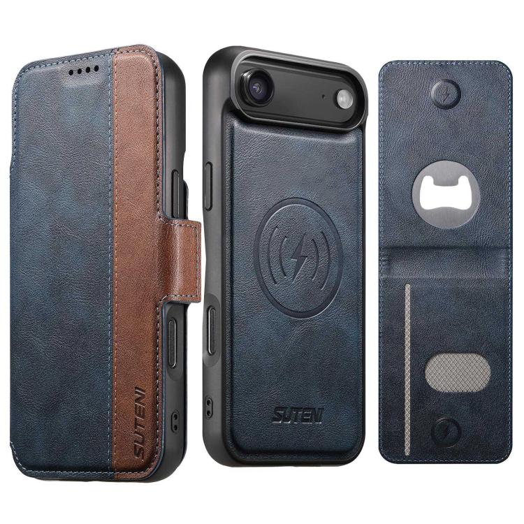 Custodia per telefono Suteni Q07S5 3 in 1 con apribottiglie staccabile, porta carte magnetico e inserti in ecopelle., For iPhone 17 Pro Max, For iPhone 17 Pro, For iPhone 17, For iPhone Air, For iPhone 16 Pro Max, For iPhone 16 Pro, For iPhone 16 Plus ...