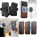 Custodia per telefono Suteni Q07S5 3 in 1 con apribottiglie staccabile, porta carte magnetico e inserti in ecopelle., For iPhone 13 Pro Max, For iPhone 13 Pro, For iPhone 13, For iPhone 12, For iPhone 12 Pro Max, For iPhone 12 Pro