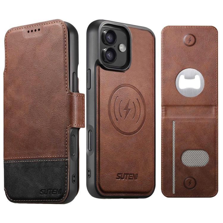 Custodia per telefono Suteni Q06S5 3 in 1 con apribottiglie staccabile, porta carte e chiusura magnetica in ecopelle., For iPhone 17 Pro Max, For iPhone 17 Pro, For iPhone 17, For iPhone Air, For iPhone 16 Pro Max, For iPhone 16 Pro, For iPhone 16 Plus...