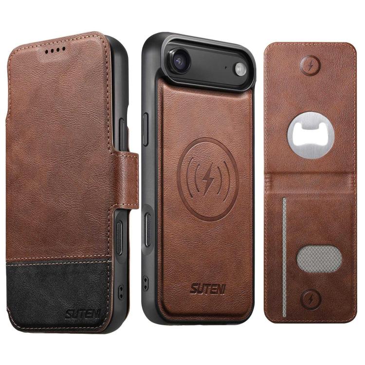 Custodia per telefono Suteni Q06S5 3 in 1 con apribottiglie staccabile, porta carte e chiusura magnetica in ecopelle., For iPhone 17 Pro Max, For iPhone 17 Pro, For iPhone 17, For iPhone Air, For iPhone 16 Pro Max, For iPhone 16 Pro, For iPhone 16 Plus...