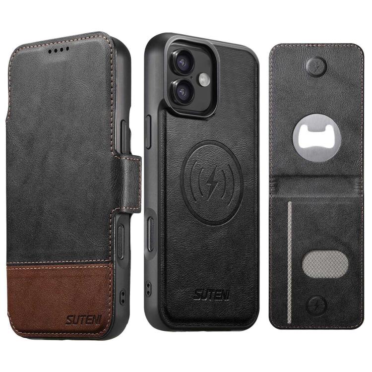 Custodia per telefono Suteni Q06S5 3 in 1 con apribottiglie staccabile, porta carte e chiusura magnetica in ecopelle., For iPhone 17 Pro Max, For iPhone 17 Pro, For iPhone 17, For iPhone Air, For iPhone 16 Pro Max, For iPhone 16 Pro, For iPhone 16 Plus...