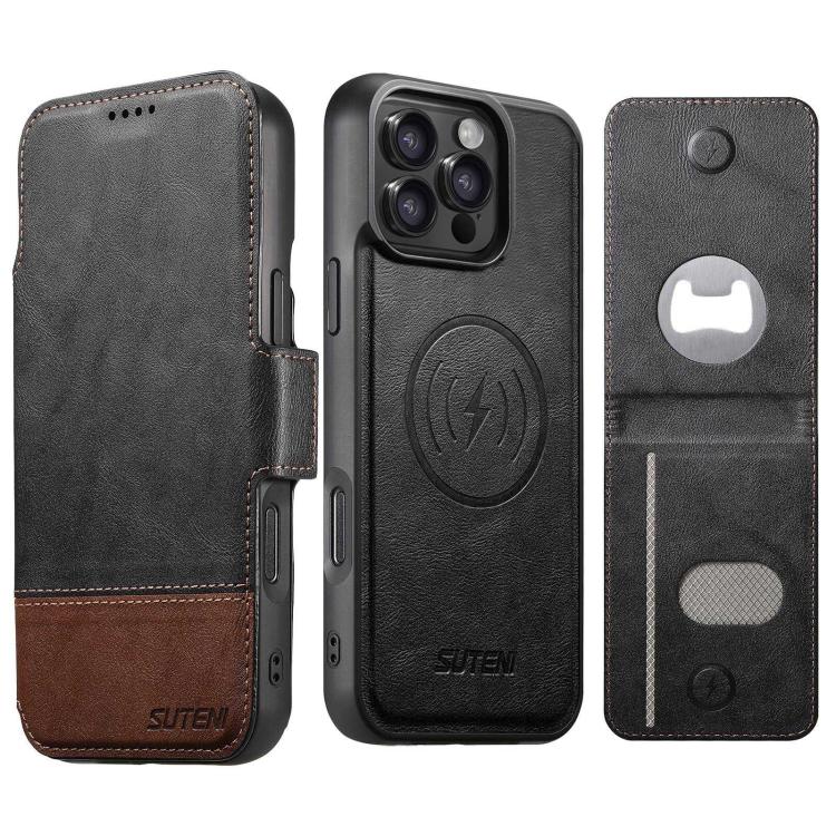 Custodia per telefono Suteni Q06S5 3 in 1 con apribottiglie staccabile, porta carte e chiusura magnetica in ecopelle., For iPhone 13 Pro Max, For iPhone 13 Pro, For iPhone 13, For iPhone 12, For iPhone 12 Pro Max, For iPhone 12 Pro