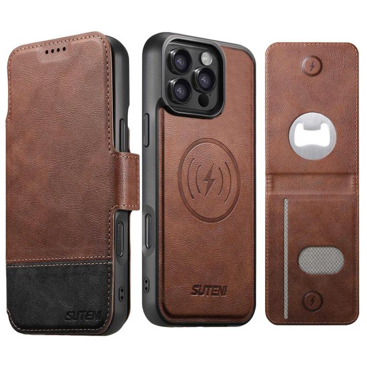 Custodia per telefono Suteni Q06S5 3 in 1 con apribottiglie staccabile, porta carte e chiusura magnetica in ecopelle., For iPhone 13 Pro Max, For iPhone 13 Pro, For iPhone 13, For iPhone 12, For iPhone 12 Pro Max, For iPhone 12 Pro