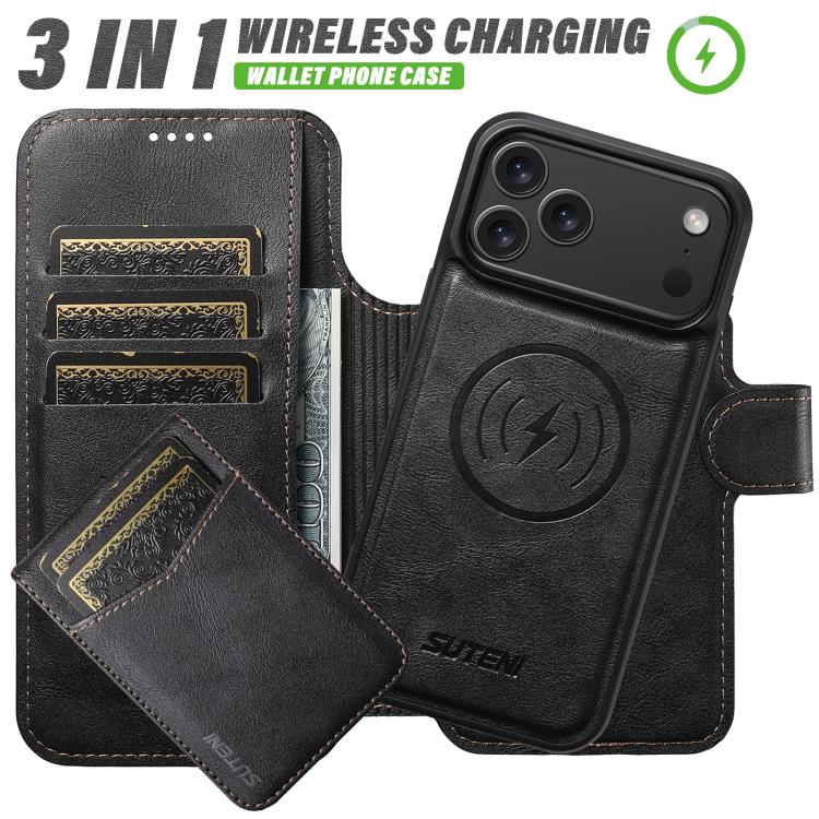 Suteni Q05S5 Custodia per telefono 3 in 1 con apribottiglie staccabile, porta carte magnetico in pelle bovina vegana, For iPhone 17 Pro Max, For iPhone 17 Pro, For iPhone 17, For iPhone Air, For iPhone 16 Pro Max, For iPhone 16 Pro, For iPhone 16 Plus ...