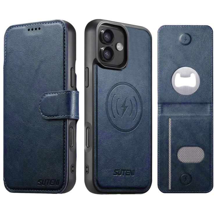 Suteni Q05S5 Custodia per telefono 3 in 1 con apribottiglie staccabile, porta carte magnetico in pelle bovina vegana, For iPhone 17 Pro Max, For iPhone 17 Pro, For iPhone 17, For iPhone Air, For iPhone 16 Pro Max, For iPhone 16 Pro, For iPhone 16 Plus ...