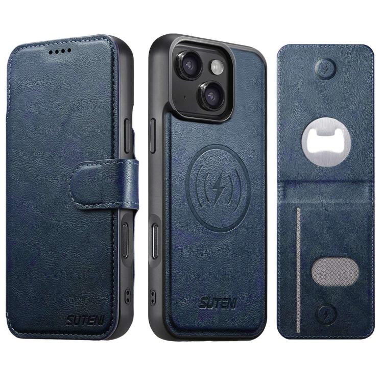 Suteni Q05S5 Custodia per telefono 3 in 1 con apribottiglie staccabile, porta carte magnetico in pelle bovina vegana, For iPhone 13 Pro Max, For iPhone 13 Pro, For iPhone 13, For iPhone 12, For iPhone 12 Pro Max, For iPhone 12 Pro