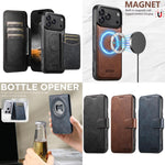 Suteni Q05S5 Custodia per telefono 3 in 1 con apribottiglie staccabile, porta carte magnetico in pelle bovina vegana, For iPhone 17 Pro Max, For iPhone 17 Pro, For iPhone 17, For iPhone Air, For iPhone 16 Pro Max, For iPhone 16 Pro, For iPhone 16 Plus ...