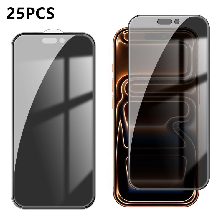 25 pezzi Pellicola in vetro temperato anti-impronta serigrafata ad alta copertura in alluminio per la privacy, For iPhone 18 Pro, For iPhone 18 Pro Max, For iPhone 17 Pro Max, For iPhone 17 Pro, For iPhone 17, For iPhone Air, For iPhone 16 Pro Max     ...