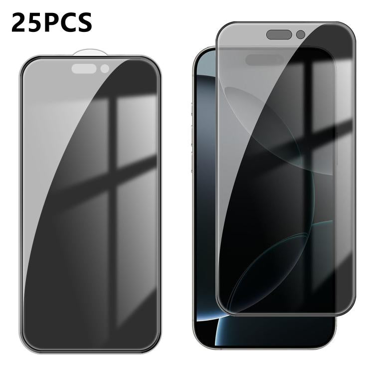 25 pezzi Pellicola in vetro temperato anti-impronta serigrafata ad alta copertura in alluminio per la privacy, For iPhone 18 Pro, For iPhone 18 Pro Max, For iPhone 17 Pro Max, For iPhone 17 Pro, For iPhone 17, For iPhone Air, For iPhone 16 Pro Max     ...