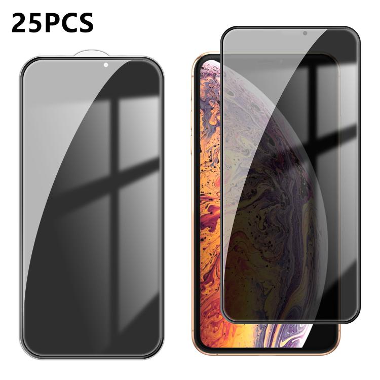 25 pezzi Pellicola in vetro temperato anti-impronta serigrafata ad alta copertura in alluminio per la privacy, For iPhone 11 Pro Max, For iPhone 11, For iPhone 11 Pro, For iPhone XS, For iPhone XR, For iPhone XS Max, For iPhone X, For iPhone 8 Plus    ...