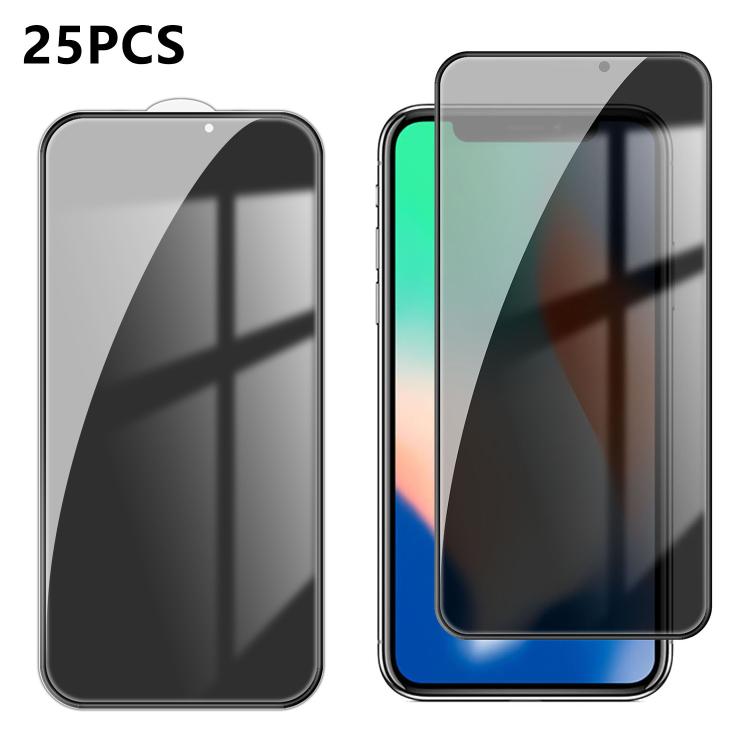 25 pezzi Pellicola in vetro temperato anti-impronta serigrafata ad alta copertura in alluminio per la privacy, For iPhone 11 Pro Max, For iPhone 11, For iPhone 11 Pro, For iPhone XS, For iPhone XR, For iPhone XS Max, For iPhone X, For iPhone 8 Plus    ...