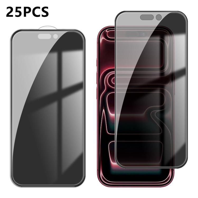 25 pezzi Pellicola in vetro temperato anti-impronta serigrafata ad alta copertura in alluminio per la privacy, For iPhone 18 Pro, For iPhone 18 Pro Max, For iPhone 17 Pro Max, For iPhone 17 Pro, For iPhone 17, For iPhone Air, For iPhone 16 Pro Max     ...