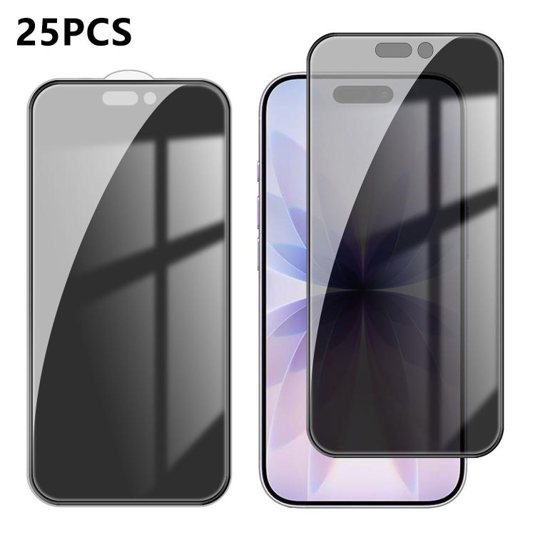 25 pezzi Pellicola in vetro temperato anti-impronta serigrafata ad alta copertura in alluminio per la privacy, For iPhone 18 Pro, For iPhone 18 Pro Max, For iPhone 17 Pro Max, For iPhone 17 Pro, For iPhone 17, For iPhone Air, For iPhone 16 Pro Max     ...
