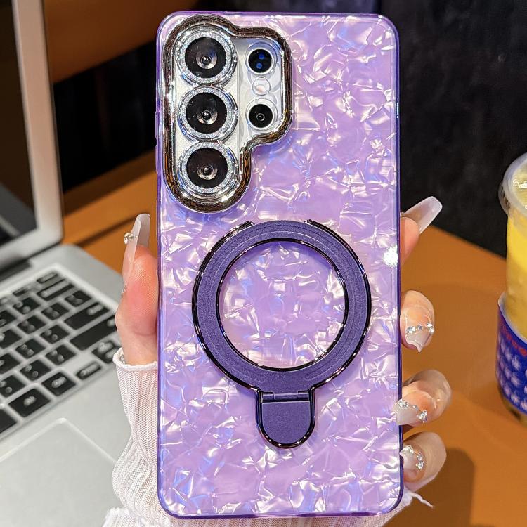 Pellicola per lenti con effetto glitter elettrolitico, supporto magnetico in metallo con perno, custodia per telefono antiurto, For Samsung Galaxy S25 Ultra 5G