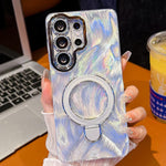 Pellicola per lenti con effetto glitter elettrolitico, supporto magnetico in metallo con perno, custodia per telefono antiurto, For Samsung Galaxy S23 Ultra 5G