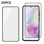 25 pezzi Pellicola in vetro temperato HD serigrafata ad alta densità di alluminio con copertura completa e anti-impronta, For Galaxy A35 5G, For Galaxy S24 Ultra 5G, For Galaxy S24+ 5G, For Galaxy S24 5G, For Galaxy A15, For Galaxy A05, For Galaxy A25 5G
