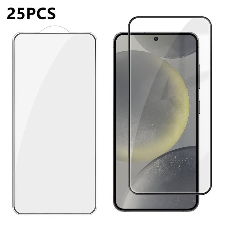 25 pezzi Pellicola in vetro temperato HD serigrafata ad alta densità di alluminio con copertura completa e anti-impronta, For Galaxy A35 5G, For Galaxy S24 Ultra 5G, For Galaxy S24+ 5G, For Galaxy S24 5G, For Galaxy A15, For Galaxy A05, For Galaxy A25 5G