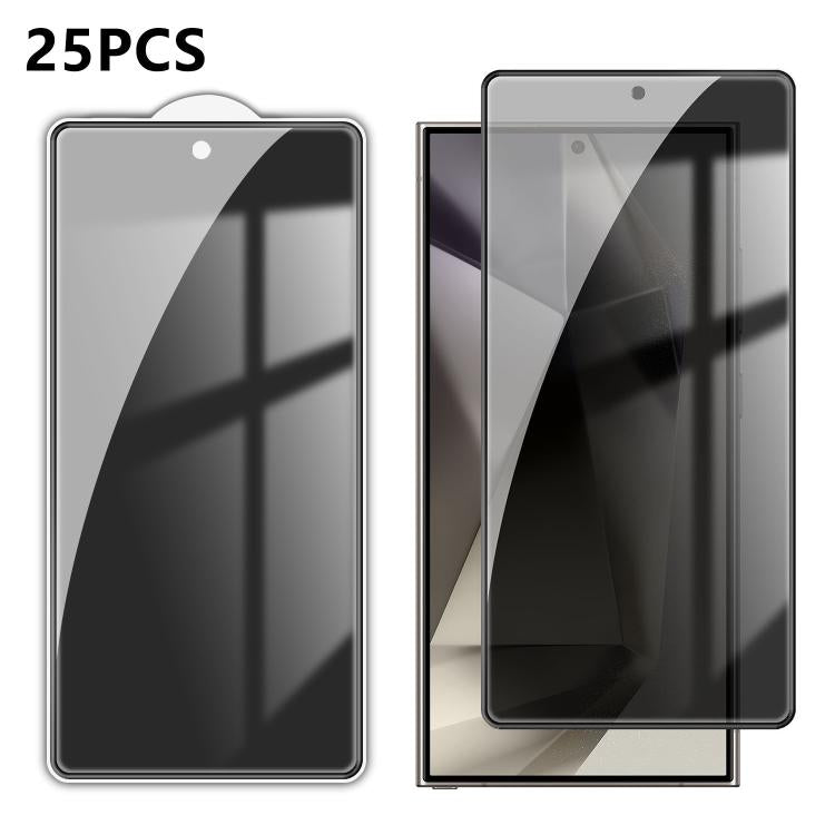 25 pezzi Pellicola in vetro temperato anti-impronta serigrafata ad alta copertura in alluminio per la privacy, For Galaxy S24 Ultra 5G, For Galaxy S24+ 5G, For Galaxy S24 5G, For Galaxy A15, For Galaxy A05, For Galaxy A05s, For Galaxy A25 5G