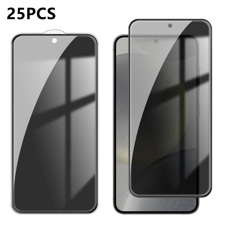 25 pezzi Pellicola in vetro temperato anti-impronta serigrafata ad alta copertura in alluminio per la privacy, For Galaxy S24 Ultra 5G, For Galaxy S24+ 5G, For Galaxy S24 5G, For Galaxy A15, For Galaxy A05, For Galaxy A05s, For Galaxy A25 5G