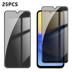 25 pezzi Pellicola in vetro temperato anti-impronta serigrafata ad alta copertura in alluminio per la privacy, For Galaxy S24 Ultra 5G, For Galaxy S24+ 5G, For Galaxy S24 5G, For Galaxy A15, For Galaxy A05, For Galaxy A05s, For Galaxy A25 5G
