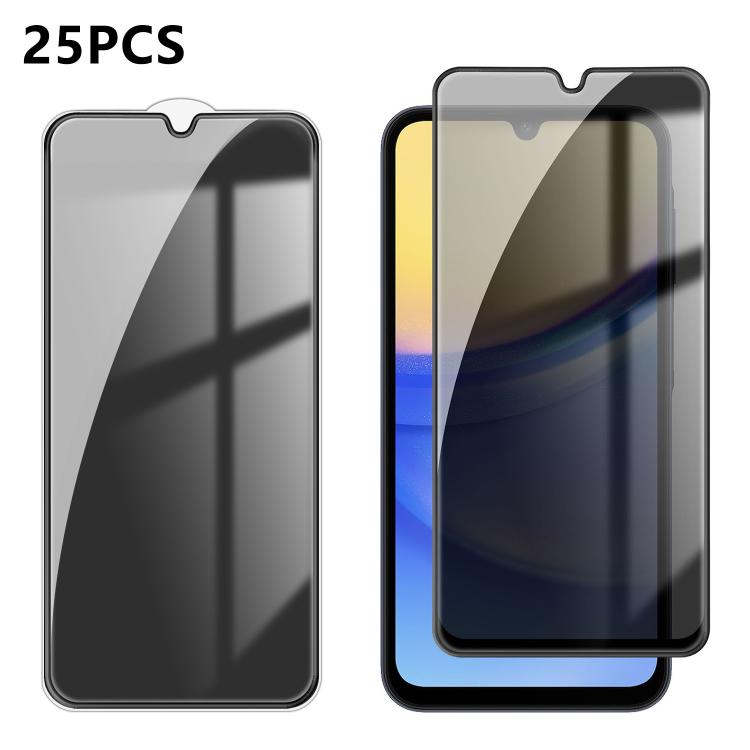 25 pezzi Pellicola in vetro temperato anti-impronta serigrafata ad alta copertura in alluminio per la privacy, For Galaxy S24 Ultra 5G, For Galaxy S24+ 5G, For Galaxy S24 5G, For Galaxy A15, For Galaxy A05, For Galaxy A05s, For Galaxy A25 5G