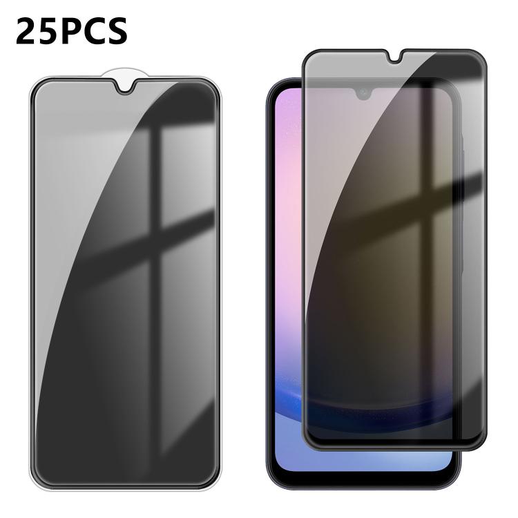 25 pezzi Pellicola in vetro temperato anti-impronta serigrafata ad alta copertura in alluminio per la privacy, For Galaxy S24 Ultra 5G, For Galaxy S24+ 5G, For Galaxy S24 5G, For Galaxy A15, For Galaxy A05, For Galaxy A05s, For Galaxy A25 5G