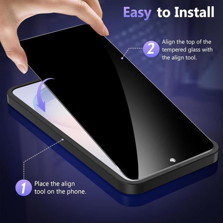 25 pezzi Pellicola in vetro temperato anti-impronta serigrafata ad alta copertura in alluminio per la privacy, For Galaxy S24 Ultra 5G, For Galaxy S24+ 5G, For Galaxy S24 5G, For Galaxy A15, For Galaxy A05, For Galaxy A05s, For Galaxy A25 5G