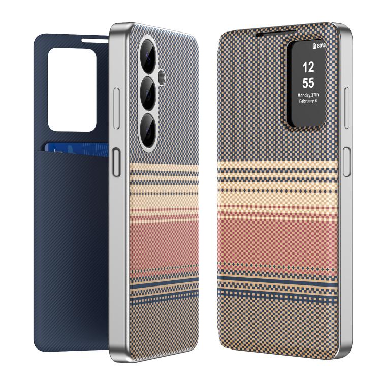 Custodia per telefono Smart View in ecopelle con motivo a quadri arcobaleno., For Samsung Galaxy A17 5G, For Samsung Galaxy S25 Edge 5G, For Samsung Galaxy A26 5G, For Samsung Galaxy S25 5G, For Samsung Galaxy S25+ 5G, For Samsung Galaxy S25 Ultra 5G
