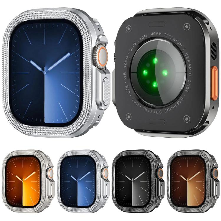 Custodia protettiva in metallo per orologio con motivo a rombi., For Apple Watch Ultra 3 / 2 / 1 49mm