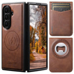 Custodia per telefono Suteni G5S5 2 in 1 con apribottiglie magnetico rimovibile, porta carte e retro in pelle bovina., For Samsung Galaxy Z Fold7 5G, For Samsung Galaxy Z Fold6