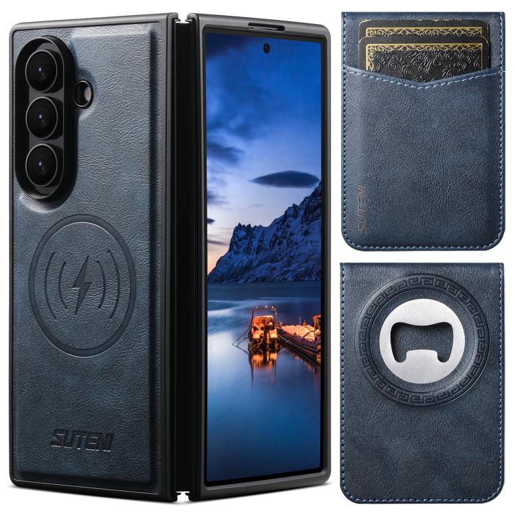 Custodia per telefono Suteni G5S5 2 in 1 con apribottiglie magnetico rimovibile, porta carte e retro in pelle bovina., For Samsung Galaxy Z Fold7 5G, For Samsung Galaxy Z Fold6