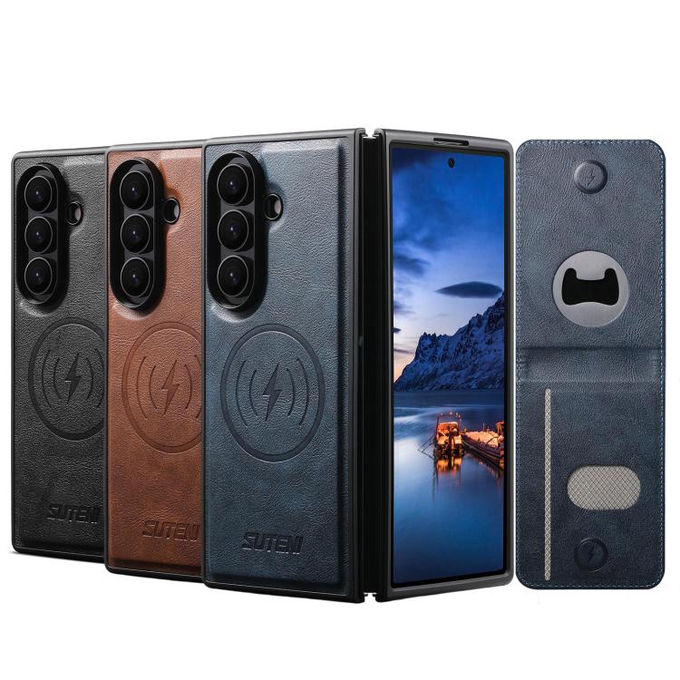 Custodia per telefono Suteni G5S5 2 in 1 con apribottiglie magnetico rimovibile, porta carte e retro in pelle bovina., For Samsung Galaxy Z Fold7 5G, For Samsung Galaxy Z Fold6