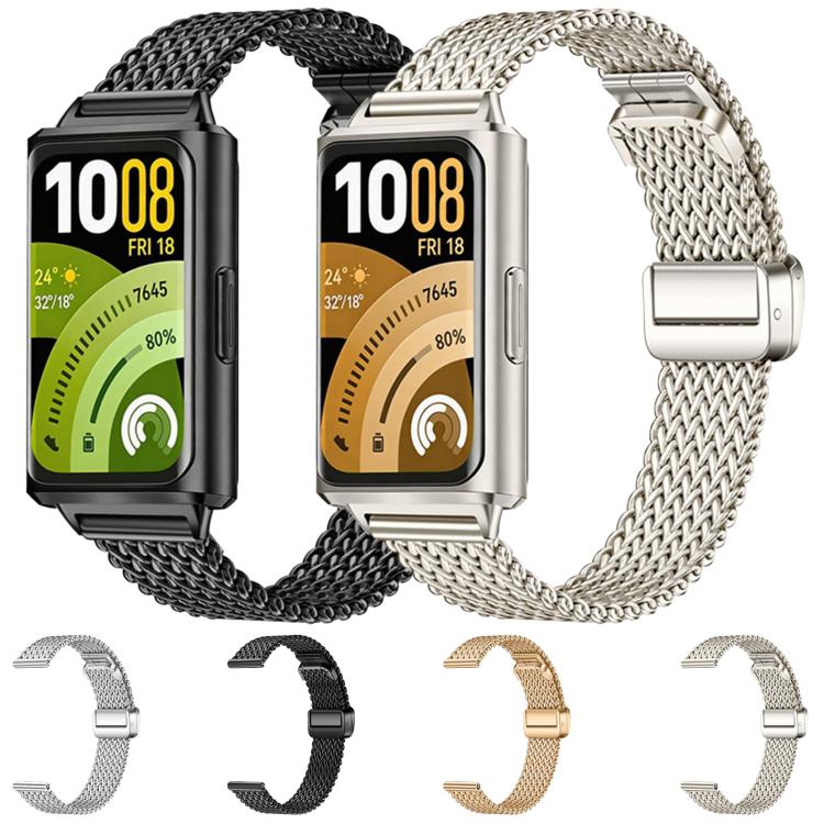 Cinturino per orologio in acciaio inossidabile con maglia a zigzag sottile, pieghevole e chiusura magnetica., For Huawei Band 11 / Band 11 Pro