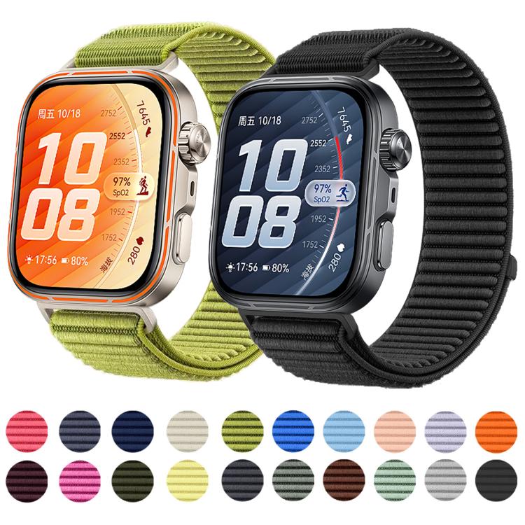 Cinturino per orologio in nylon intrecciato con chiusura a strappo e interfaccia metallica., For Huawei Watch Fit 5 / Fit 5 Pro