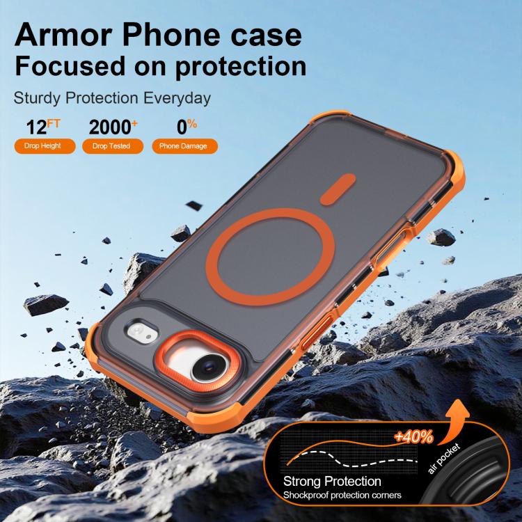 Custodia per telefono antiurto magnetica semitrasparente satinata con effetto pelle, resistente agli urti e con quattro angoli smussati., For iPhone Air, For iPhone 16 Pro Max, For iPhone 16 Pro, For iPhone 16