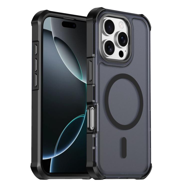 Custodia per telefono antiurto magnetica semitrasparente satinata con effetto pelle, resistente agli urti e con quattro angoli smussati., For iPhone Air, For iPhone 16 Pro Max, For iPhone 16 Pro, For iPhone 16
