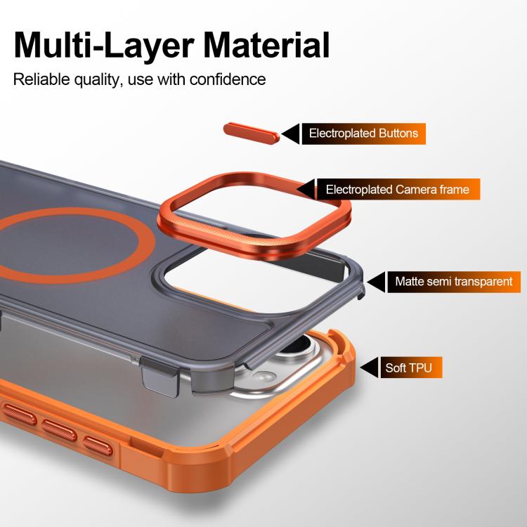 Custodia per telefono antiurto magnetica semitrasparente satinata con effetto pelle, resistente agli urti e con quattro angoli smussati., For iPhone 15 Pro Max, For iPhone 15 Pro, For iPhone 15, For iPhone 14